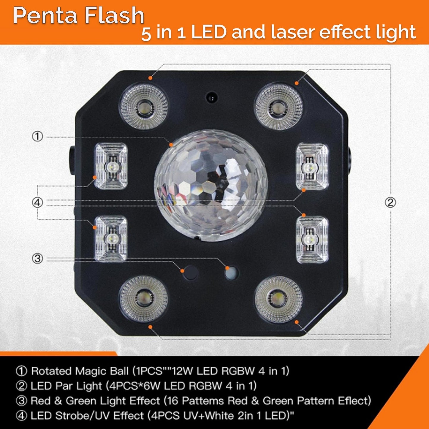 CR-Lite Penta Flash 5-in-1 DJ Disco LED Laser Strobe Effect Light for Parties - complete package contents