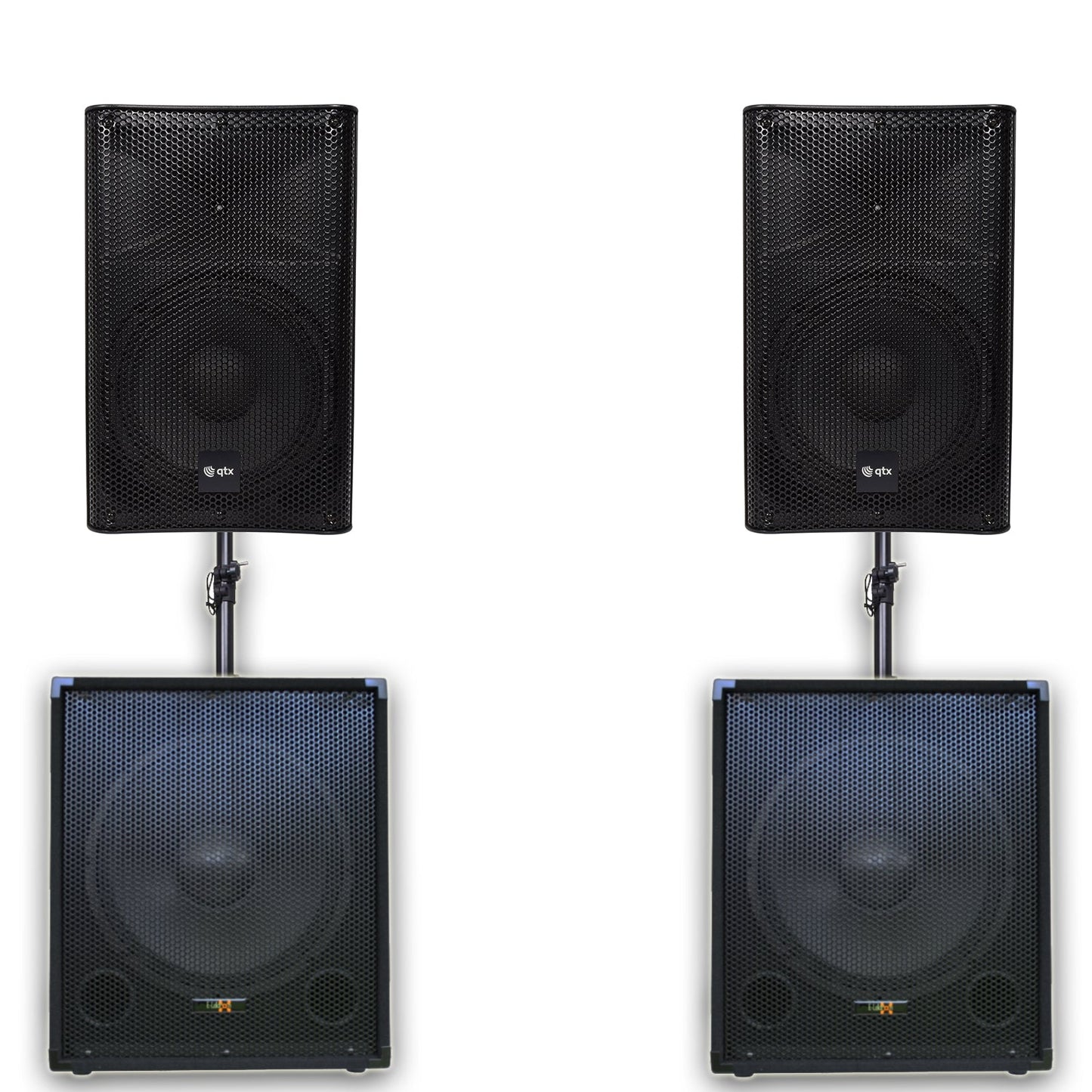 QTX Quad 885 3760W Active 2.2 PA System Bundle|18" Subwoofers + 15" PA Speakers & Poles - additional view 9