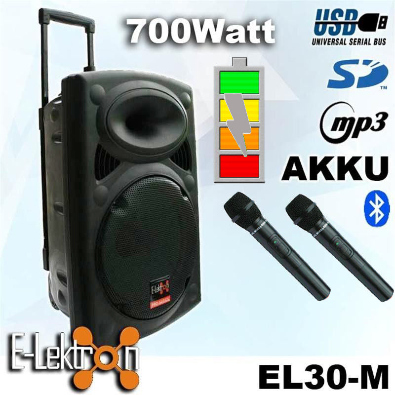 E-lektron 12″ Inch Portable Speaker Set 700W Mobile PA Sound System Battery Bluetooth With 2 Wireless Microphones and Stand
