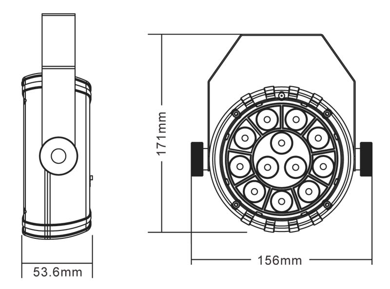 CR-Lite portable 12 X 1W RGBW LED Parcan spotlight with USB type C port