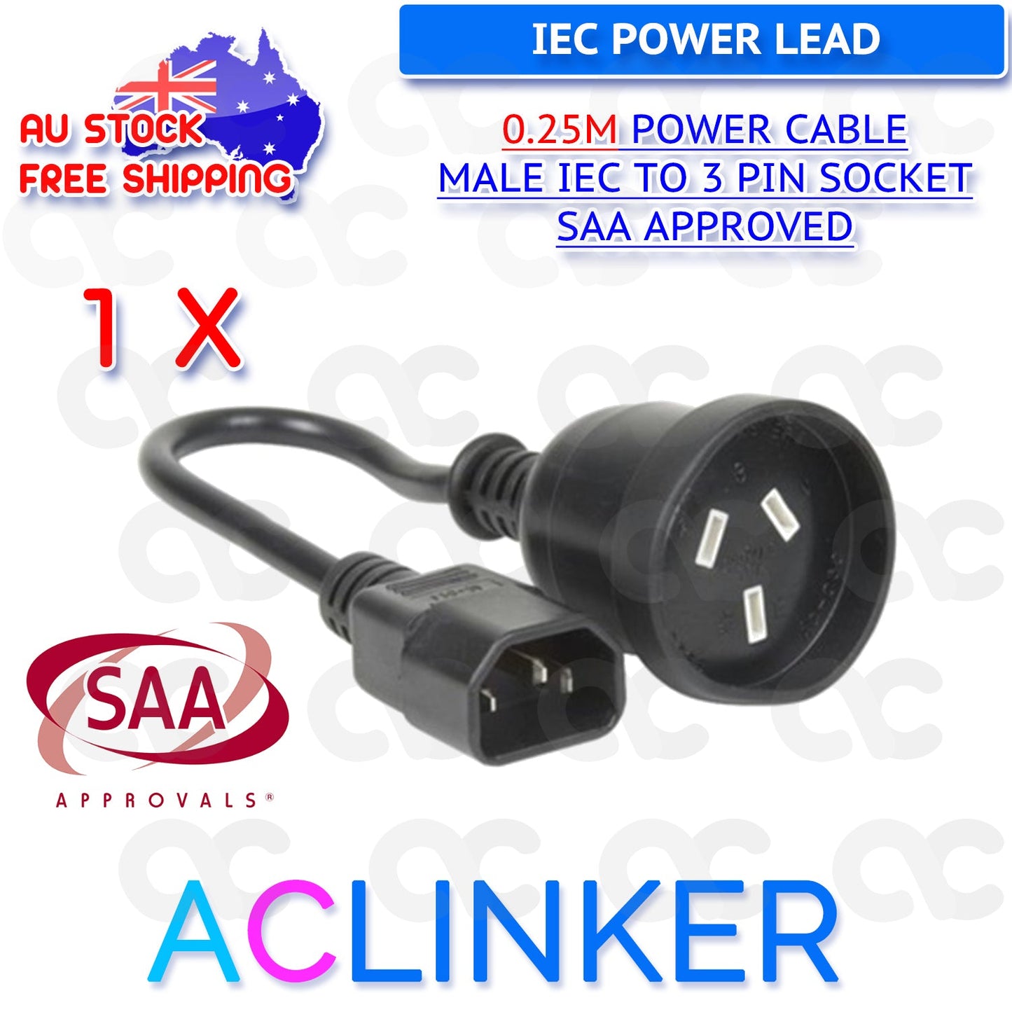 Power Cable - Male IEC to 3 Pin Socket 240V 10A SAA Approved - rear panel and connections