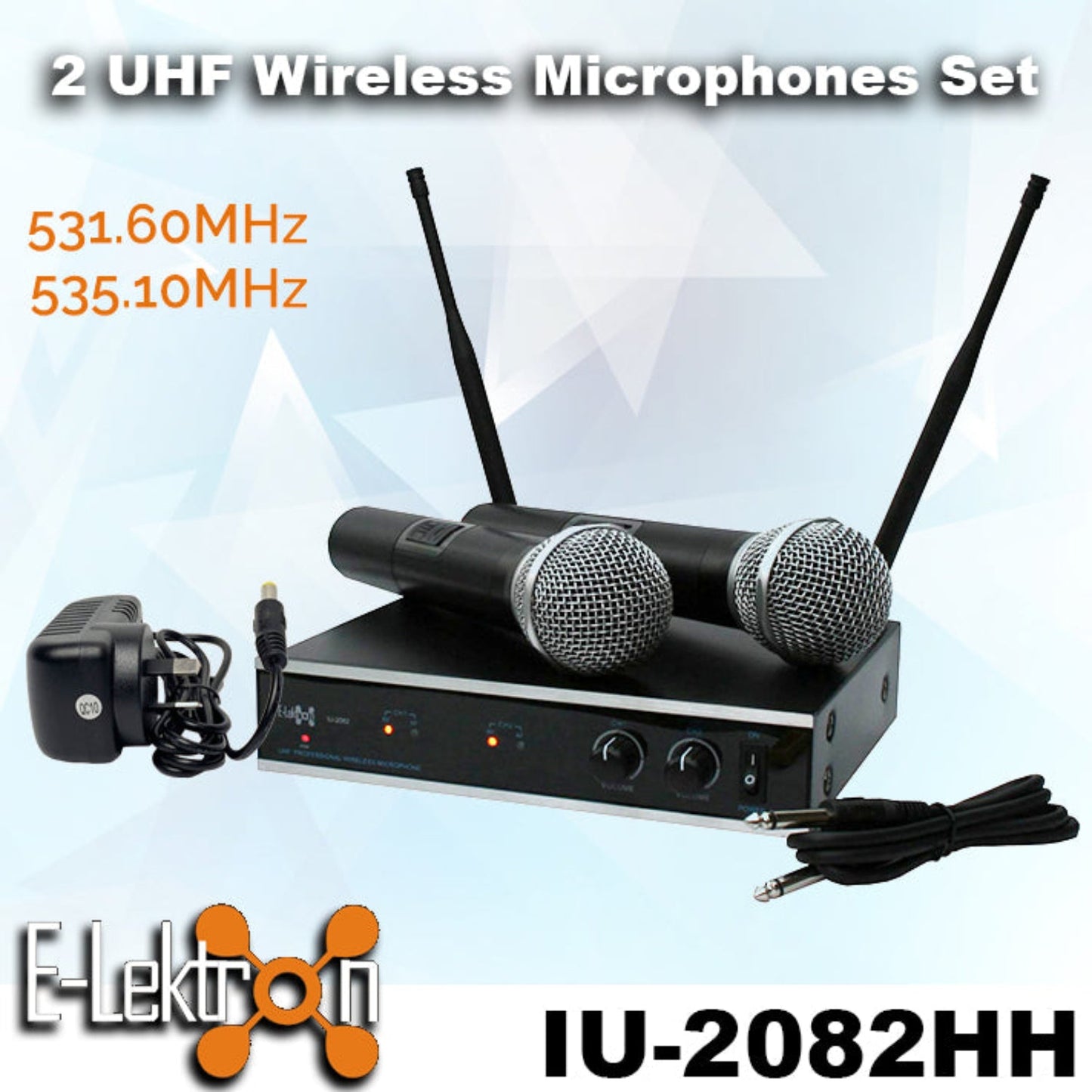 IU-2082HH Digital UHF Wireless 2 x Handheld Microphone System Set - rear panel and connections