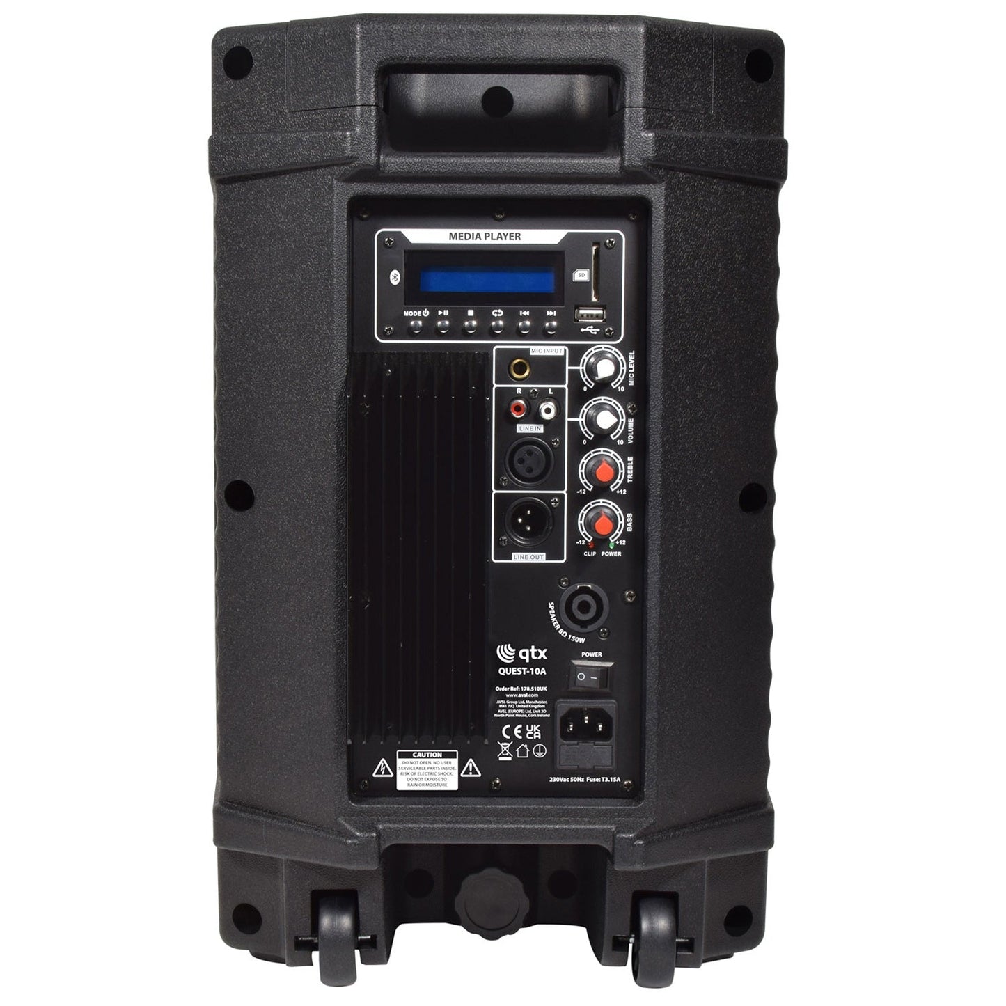 QTX Quest 12QMS 1440W PA Speaker Pair | Bluetooth Mixer & XLR - side angle view