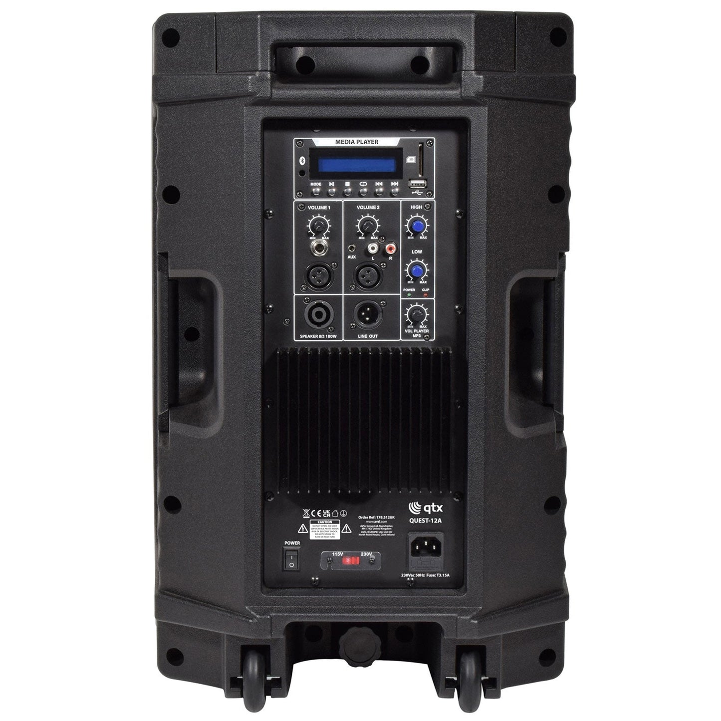 QTX Quest-12AS 12" Active Bluetooth PA Speaker & Stand Bundle | 720W High Power - close-up detail