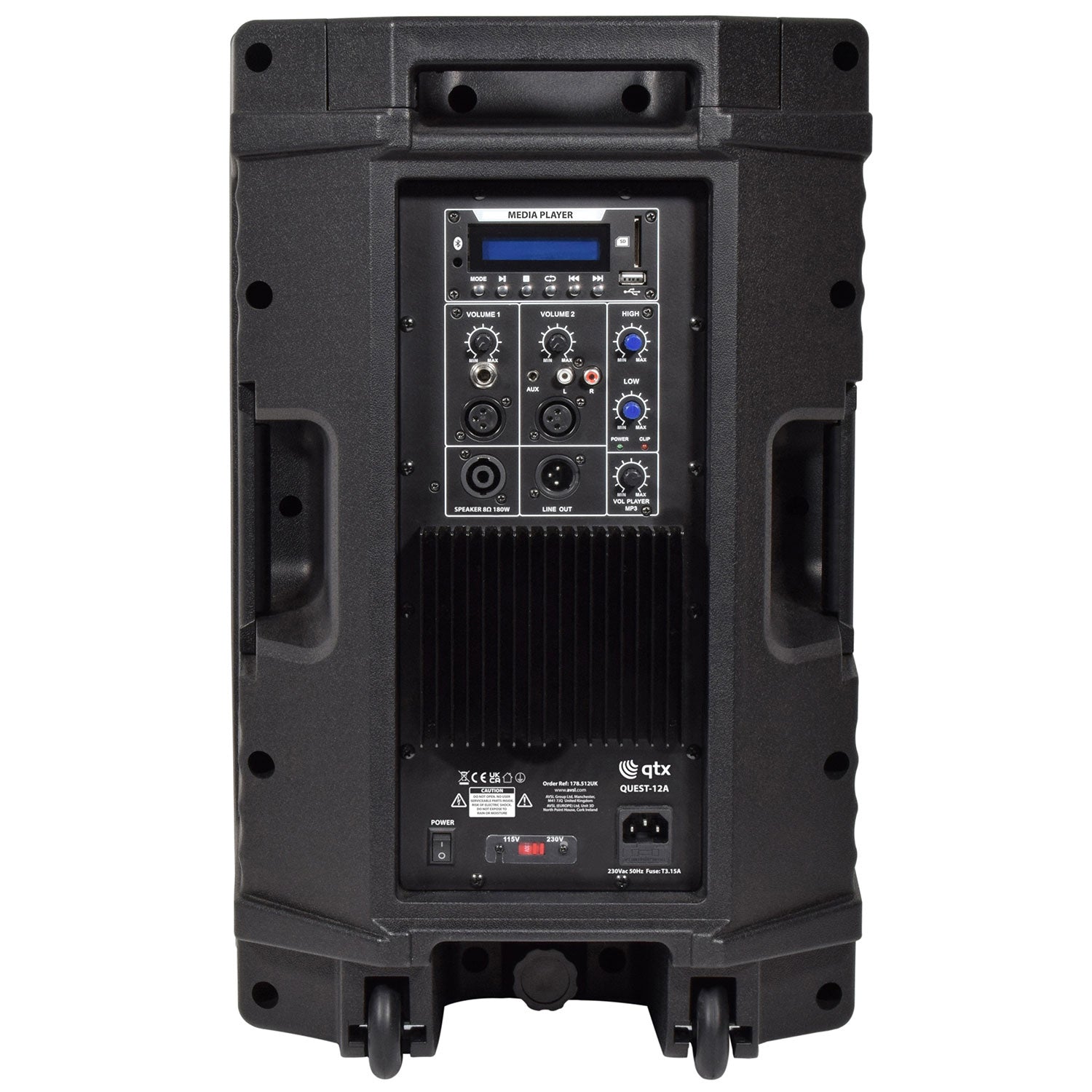 QTX Quest-12AS 12" Active Bluetooth PA Speaker & Stand Bundle | 720W High Power - close-up detail