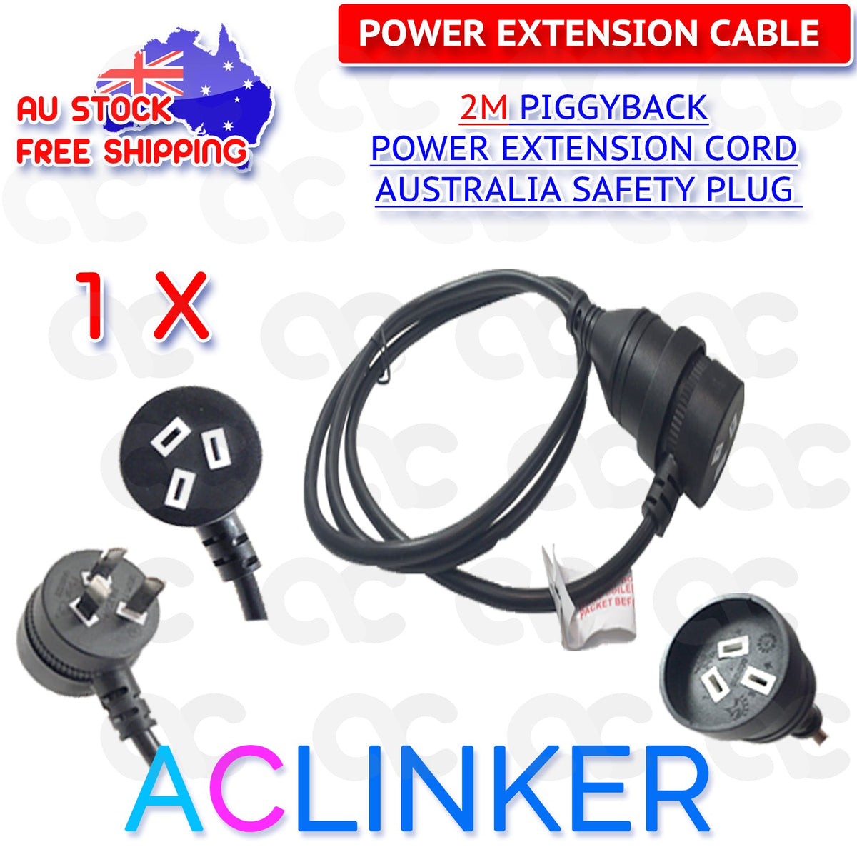 DL 2 Meters Black Piggyback Power Extension 240V 10A SAA - additional view 7