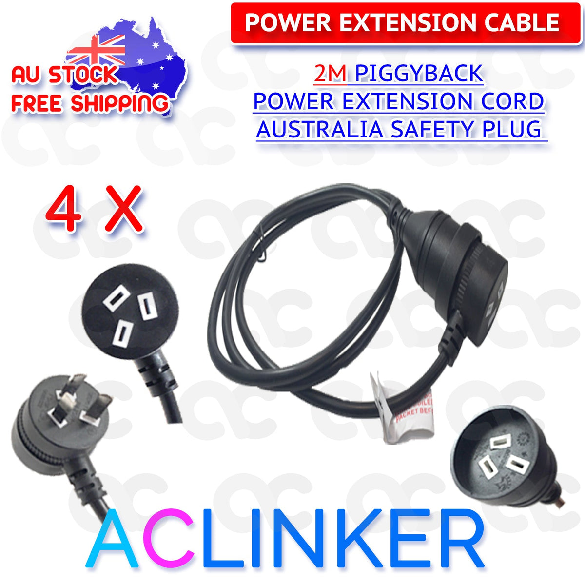 DL 2 Meters Black Piggyback Power Extension 240V 10A SAA - in use at event