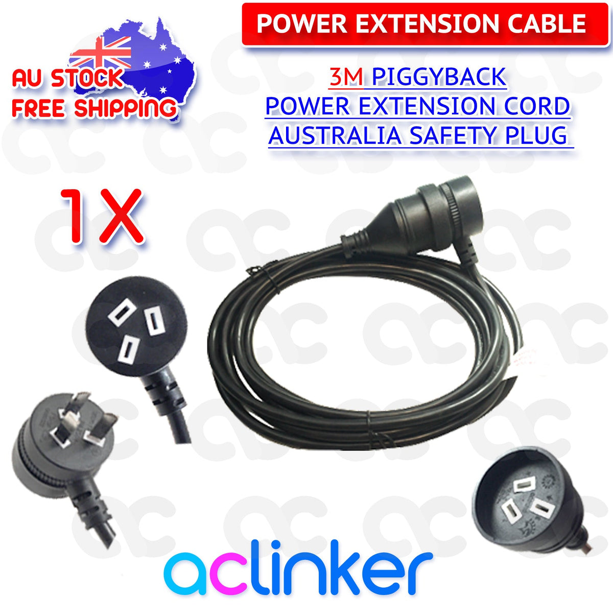 DL 3 Meters Black Piggyback Power Extension 240V 10A SAA - in use at event