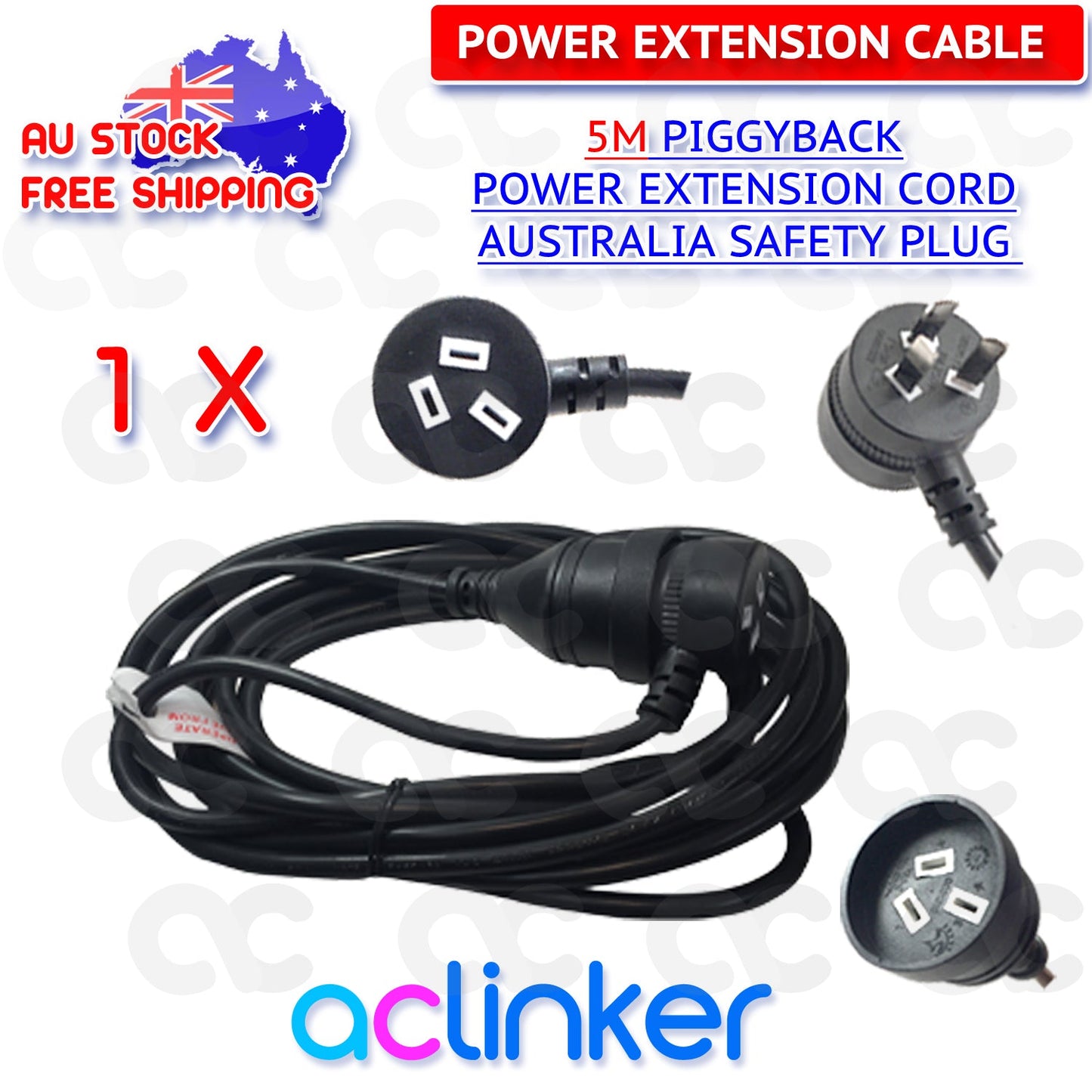 DL 5 Meters Black Piggyback Power Extension 240V 10A SAA - additional view 7