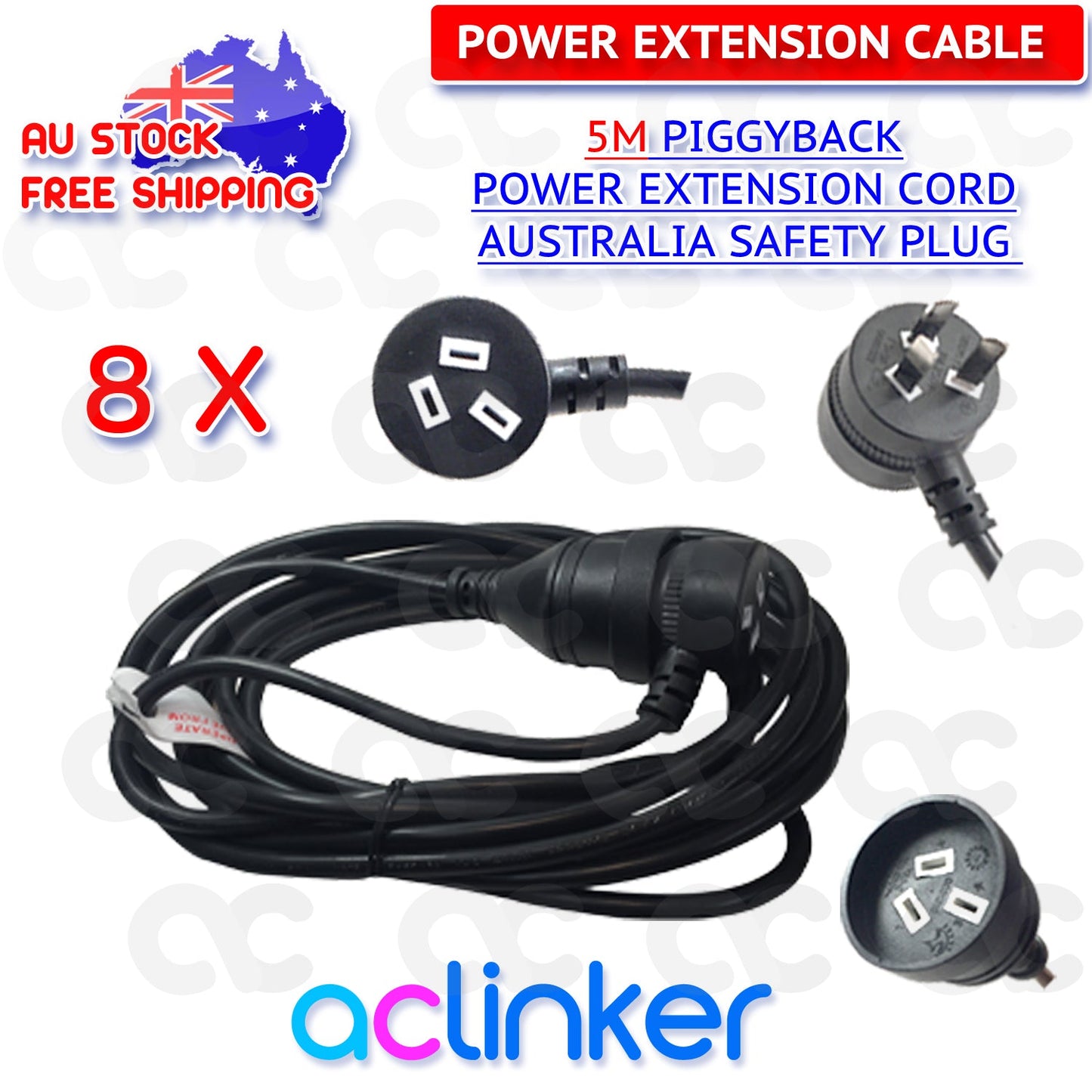 DL 5 Meters Black Piggyback Power Extension 240V 10A SAA - additional view 9