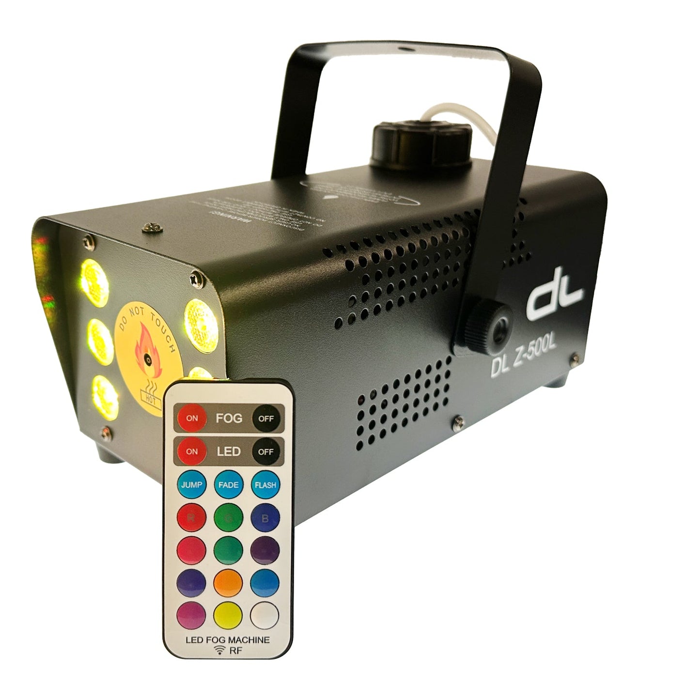DL LED Fog Machine 500 Watt 18W RGB Light with wireless controller for Stage Disco Halloween and Weddings
