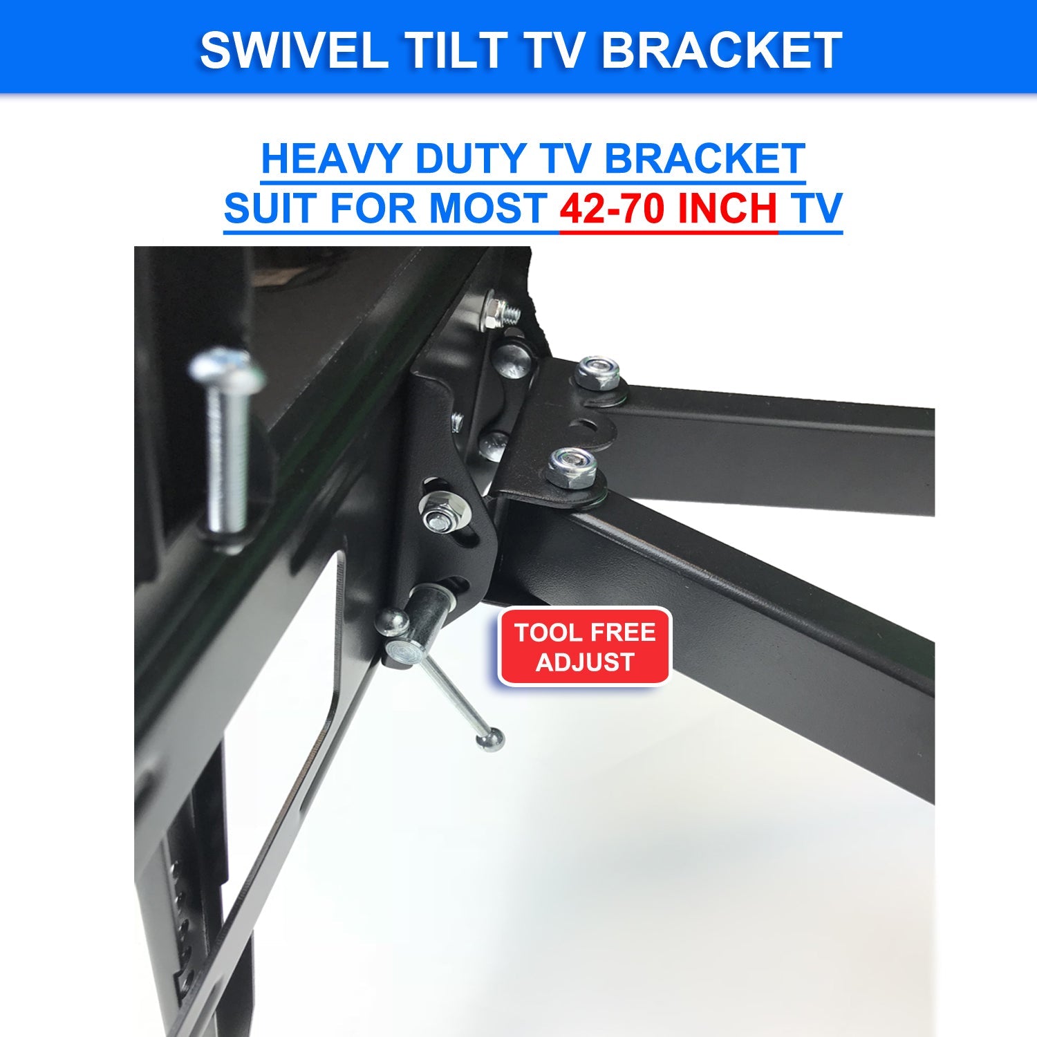 Full Motion TV Wall Mount Bracket 42"-70" — Swivel Tilt 70kg - complete package contents
