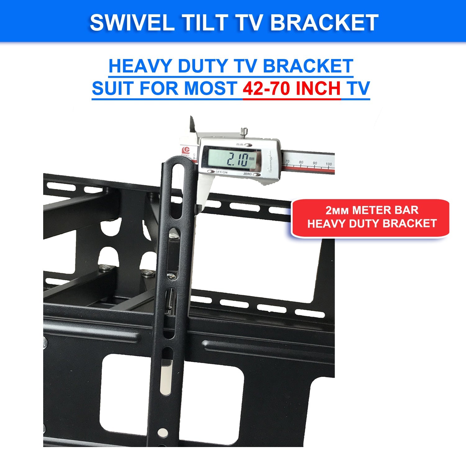 Full Motion TV Wall Mount Bracket 42"-70" — Swivel Tilt 70kg - additional view 7