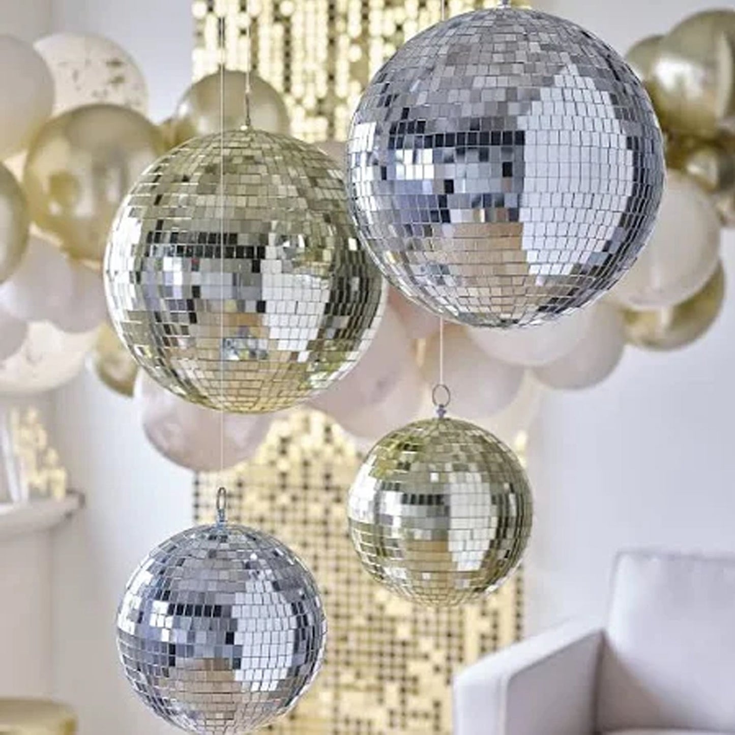 Mirror Ball Deco Set 8 inch balls(6 Gold + 6 Silver) plus motors Hanging Decoration for Parties Events Weddings & Home Decor
