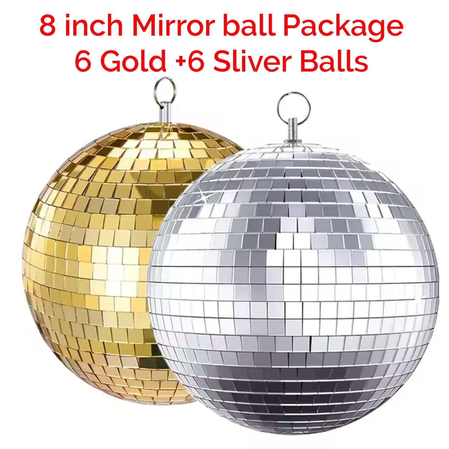 12 Pack 8 inch Mirror Disco Balls (6 Gold + 6 Silver) Reflective Hanging Decoration for Parties Events Weddings & Home Decor