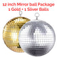 2 Pack 12 inch Mirror Disco Balls (1 Gold + 1 Silver) Reflective Hanging Decoration for Parties Events Weddings & Home Decor