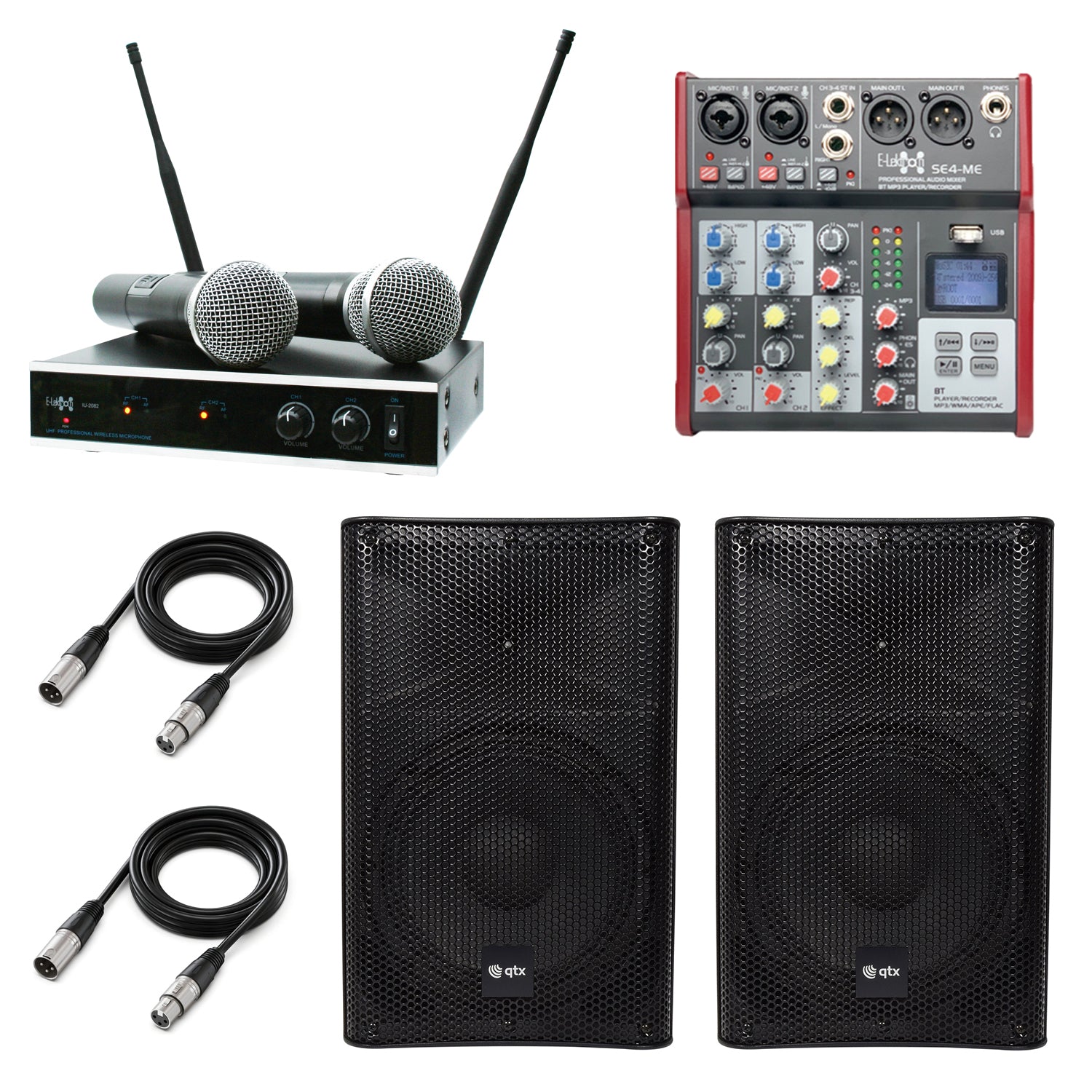 QTX Quest-10AMS 10" PA System | Audio Mixer + UHF Microphones | 1200W - PA speaker system available at ACLINKER Australia
