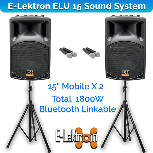 E-Lektron UHF38-MS 1800W 2X15" inch Bluetooth Portable PA with 4 UHF Mics and Stands - PA speaker system available at...