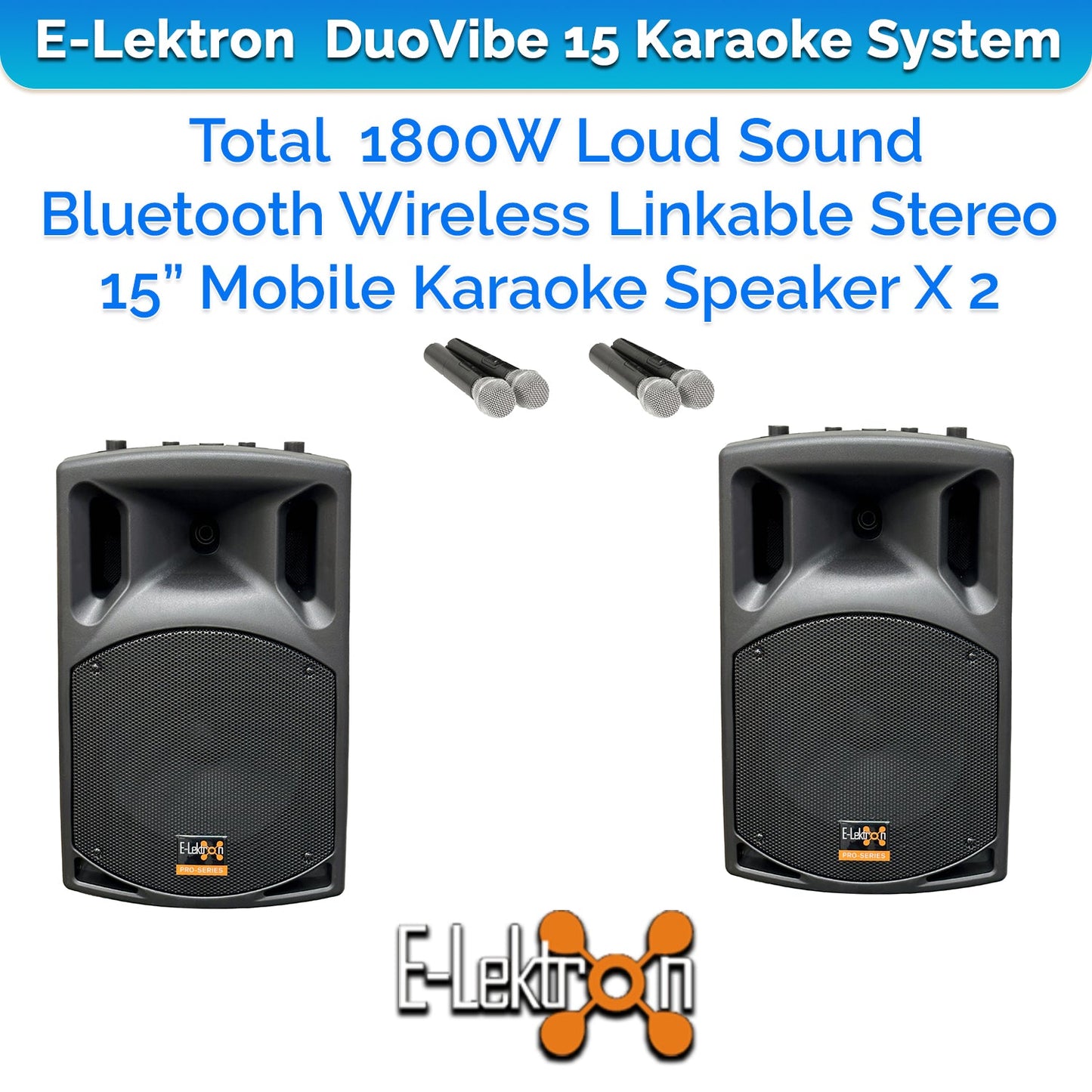 E-Lektron Duevibe 15 1800W TWS Bluetooth PA (15") with UHF Mics - rear panel and connections