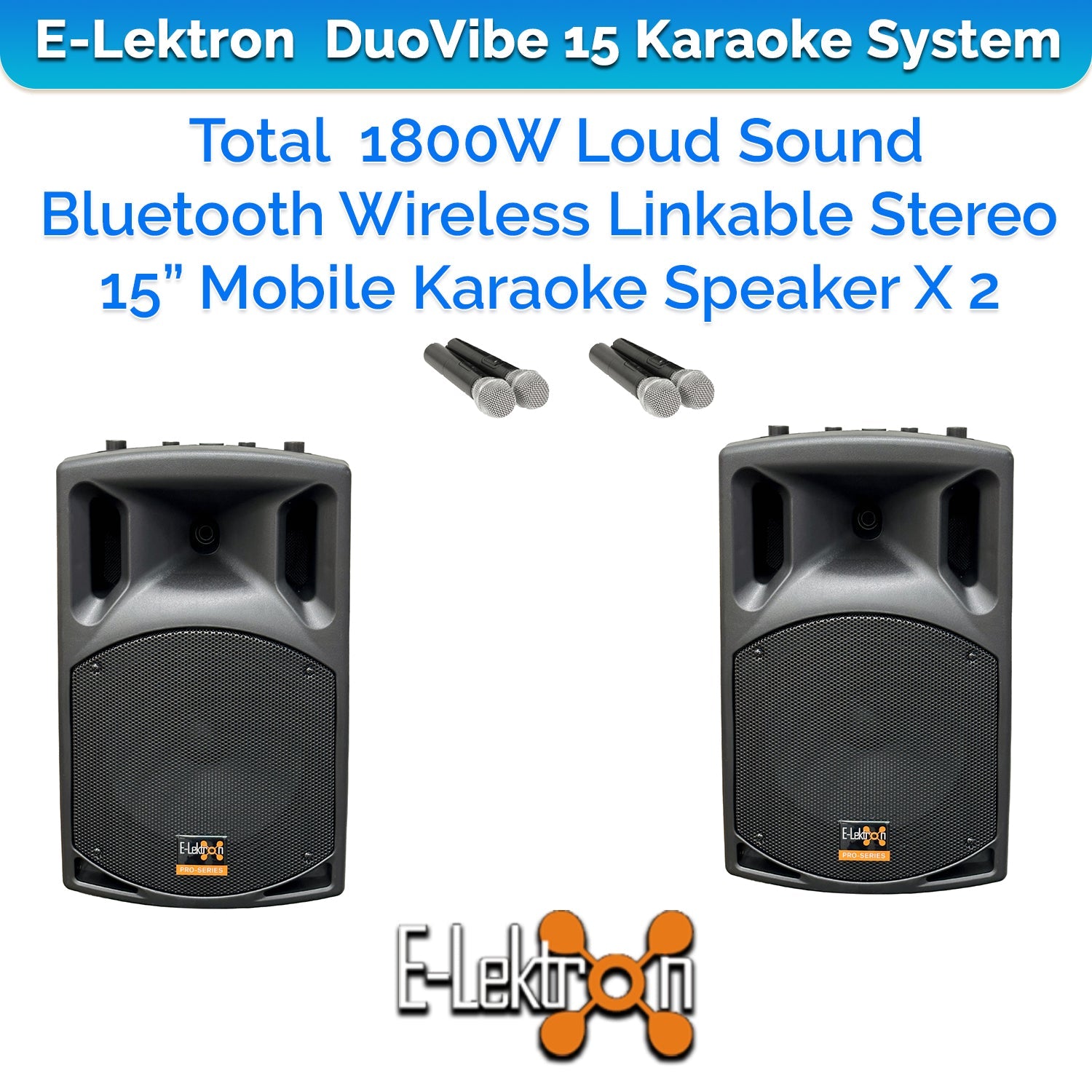 E-Lektron Duevibe 15 1800W TWS Bluetooth PA (15") with UHF Mics - rear panel and connections