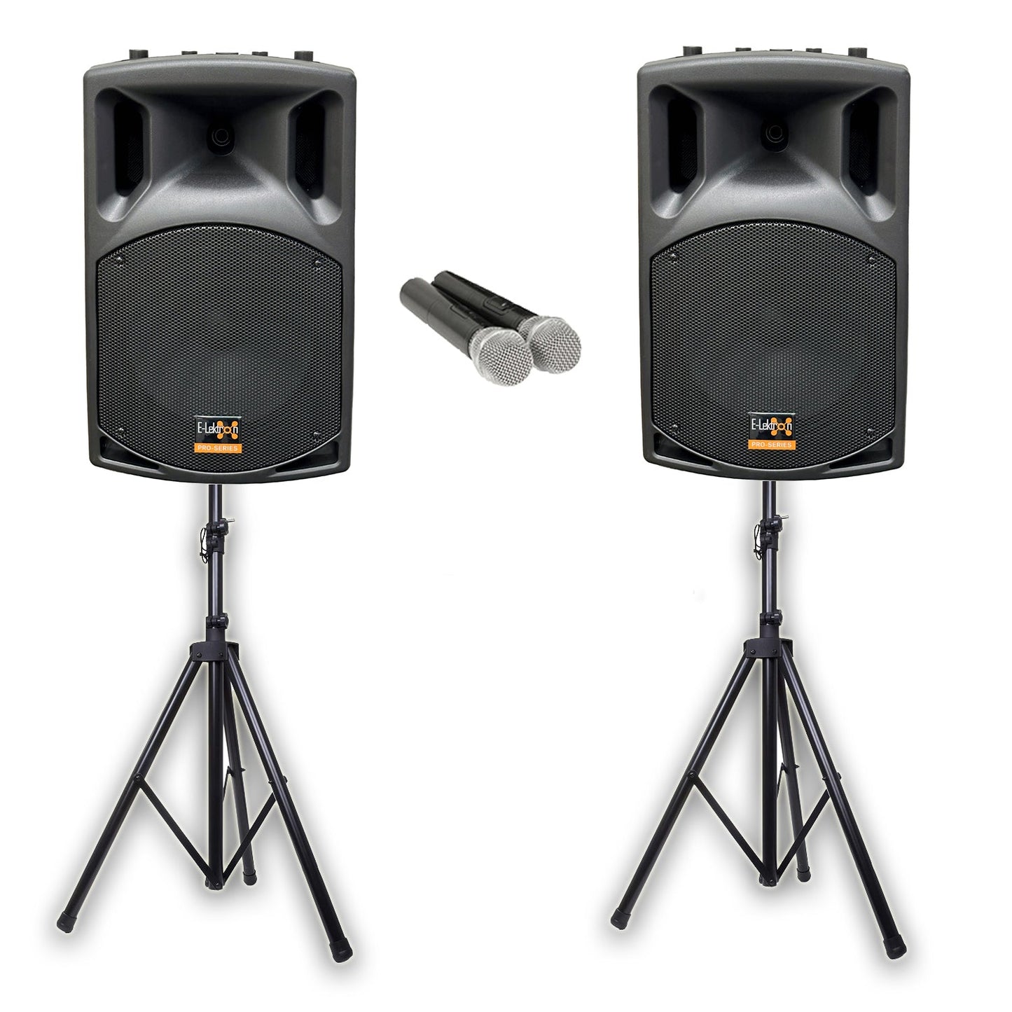 E-Lektron UHF38-MS 1800W 2X15" inch Bluetooth Portable PA with 4 UHF Mics and Stands - rear panel and connections