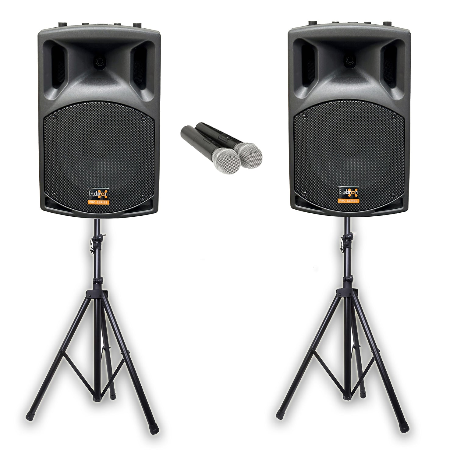 E-Lektron UHF38-MS 1800W 2X15" inch Bluetooth Portable PA with 4 UHF Mics and Stands - rear panel and connections