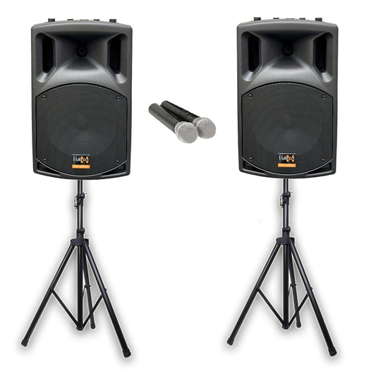 E-Lektron UHF38-MS 1800W 2X15" inch Bluetooth Portable PA with 4 UHF Mics and Stands - rear panel and connections