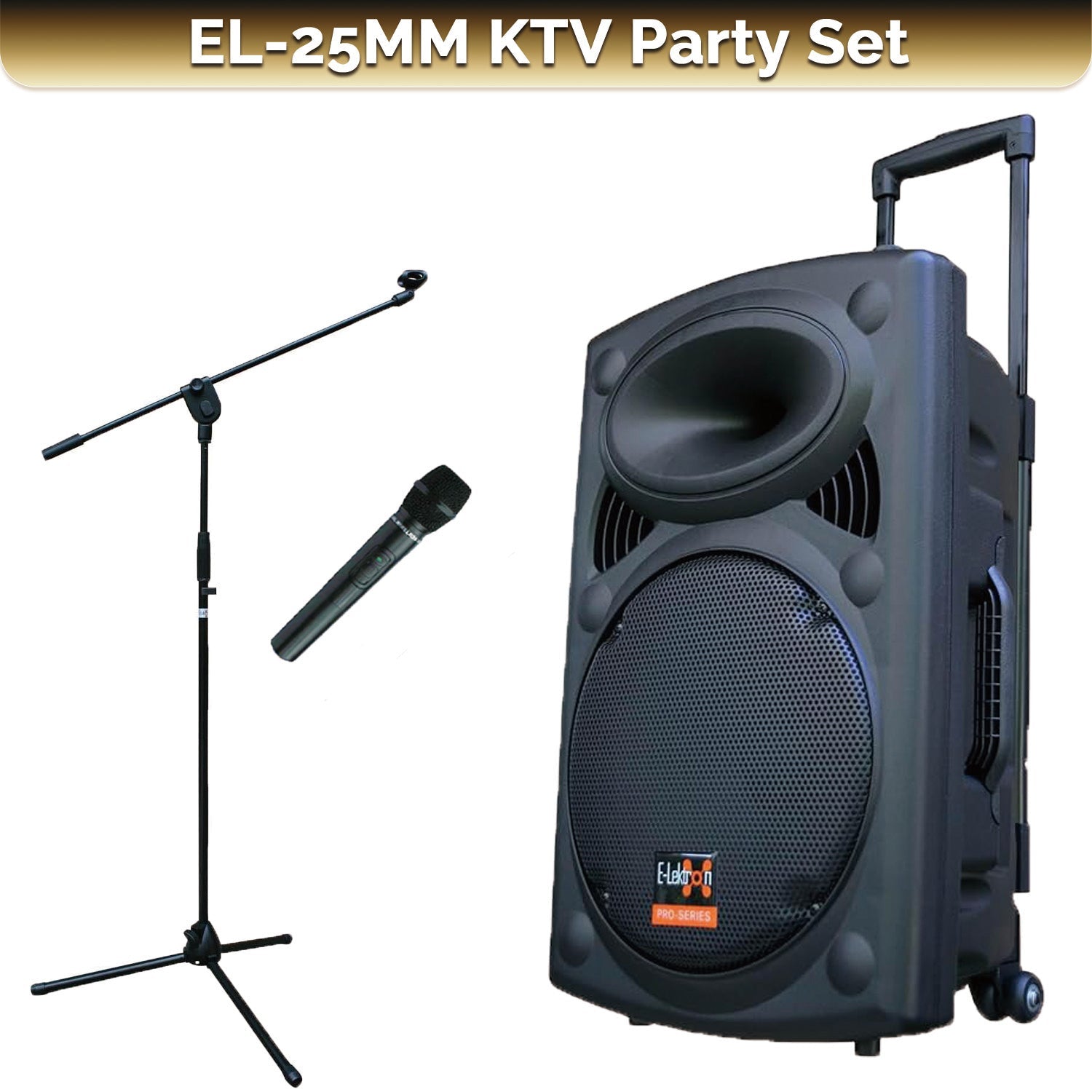 E-lektron Kvocal 10 Portable Bluetooth Speaker with 1 Wireless Microphones and Mic Stands - rear panel and connections