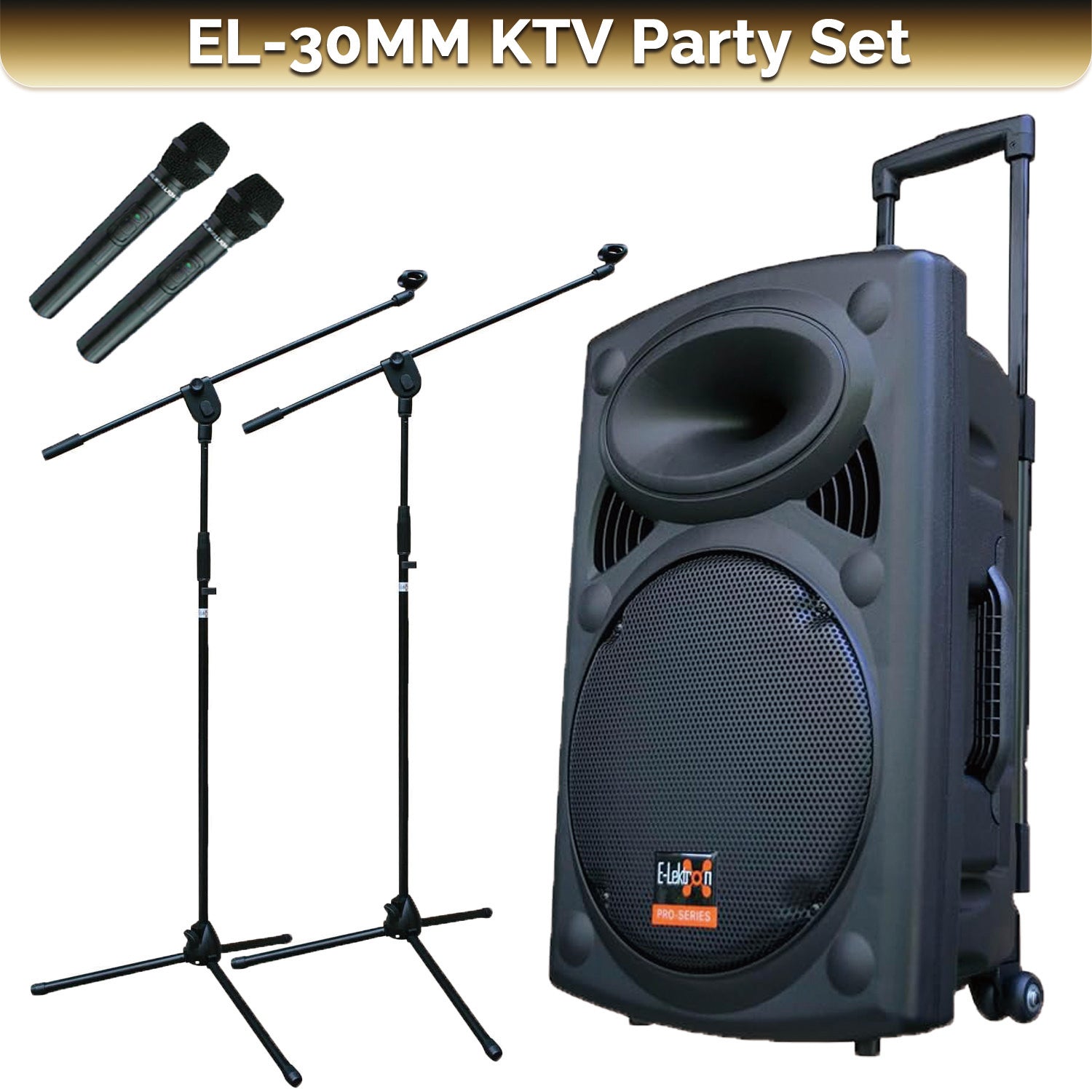 E-lektron Kvocal 12 Portable Bluetooth Speaker with 2 Wireless Microphones and Mic Stands - rear panel and connections