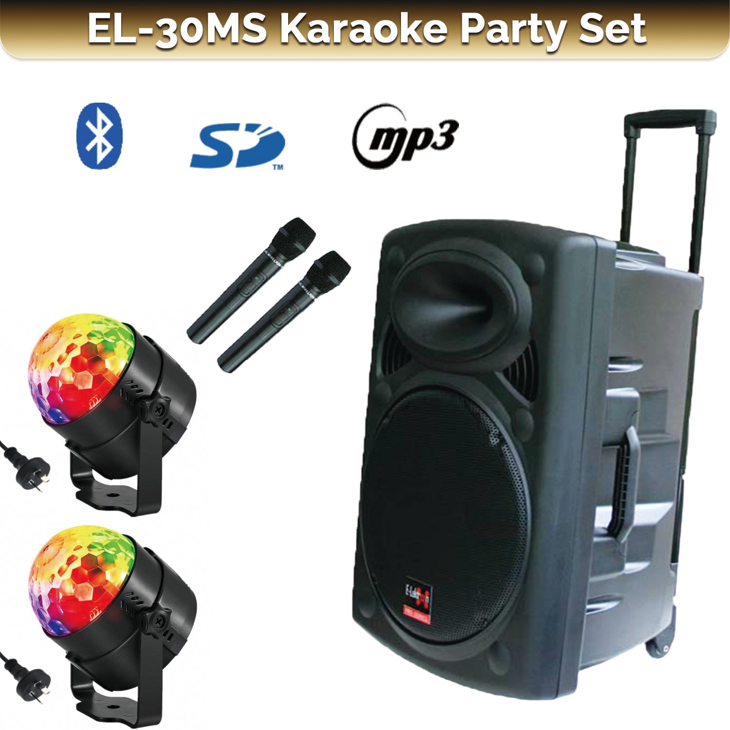 E-lektron EL30-MS 12-Inch Portable Bluetooth Party Speaker with 2 Mic & 2 LED Lights - portable Bluetooth speaker...