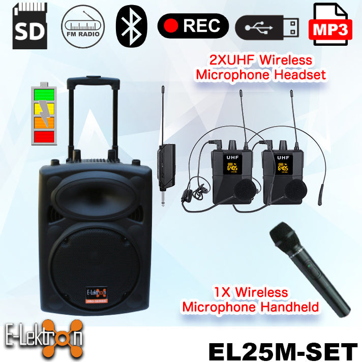 E-lektron EL25-M2B 10" Inch Compact Portable Bluetooth PA Speaker with Wireless Headset - portable Bluetooth speaker...