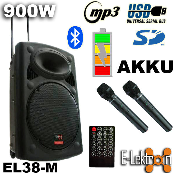 E-lektron EL38-MS 15-inch Portable Bluetooth Party Speaker with 2 Mic & 2 LED Lights - rear panel and connections