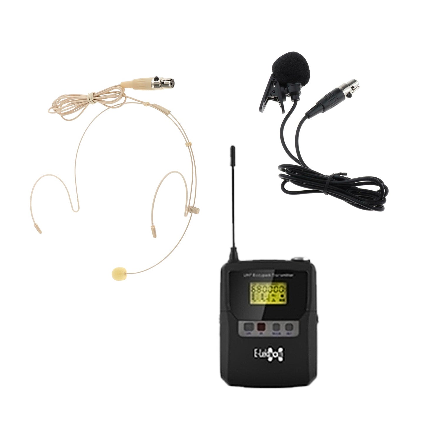 E-Lektron Belt pack UHF transmitter headset and Lavalier Tie-clip for IU-4013 IU-2080