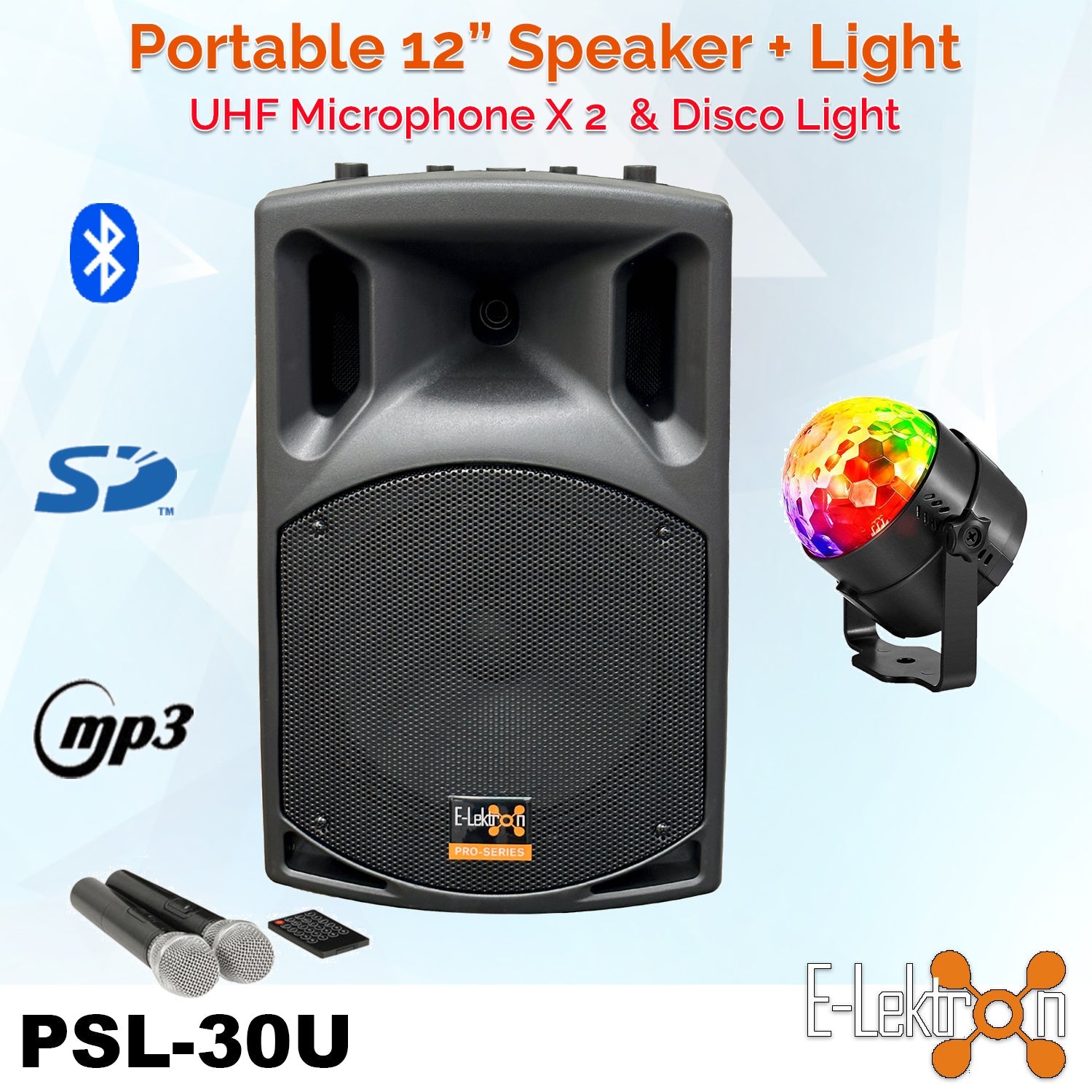 E-lektron PSL-30U Bluetooth Karaoke Speaker with UHF Mics & LED Light - portable Bluetooth speaker available at ACLINKER...