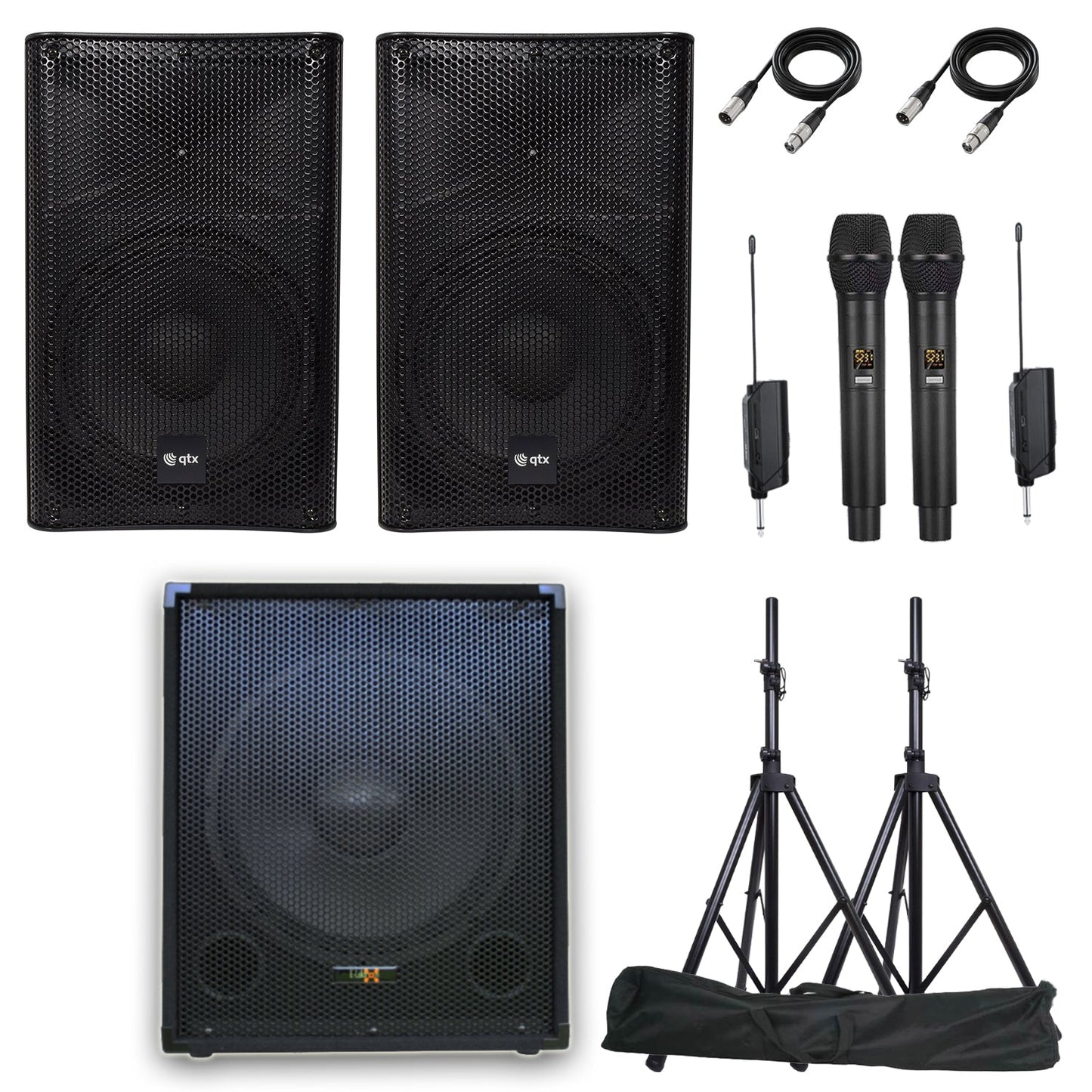 QTX Penta Q125 2040W Bluetooth PA with Linkable Mics & Stands - PA speaker system available at ACLINKER Australia