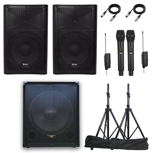 QTX Penta Q125 2040W Bluetooth PA with Linkable Mics & Stands - PA speaker system available at ACLINKER Australia