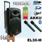 E-lektron Kvocal 12 Portable Bluetooth Speaker with 2 Wireless Microphones and Mic Stands - side angle view