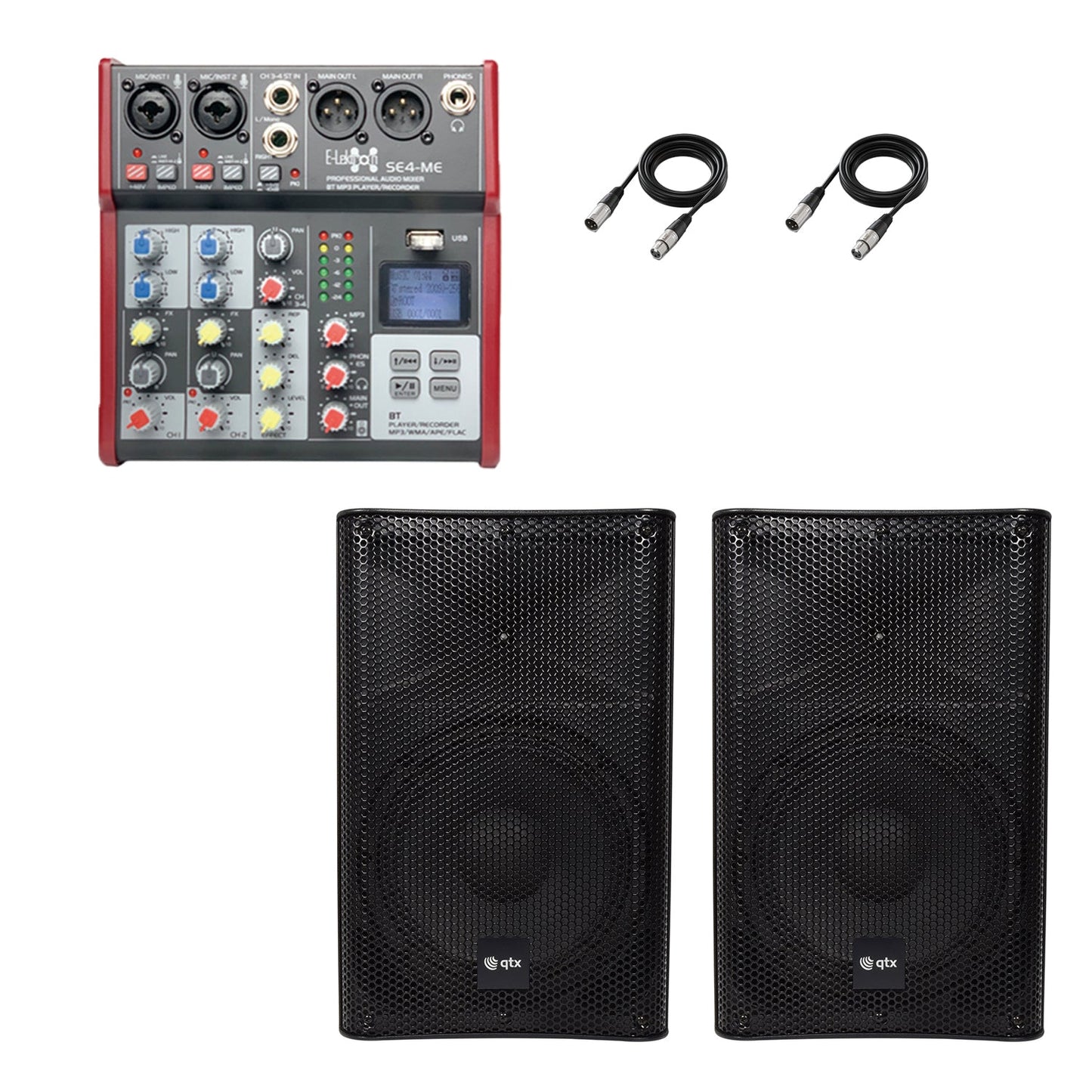 QTX Quest 12QMS 1440W PA Speaker Pair | Bluetooth Mixer & XLR - PA speaker system available at ACLINKER Australia