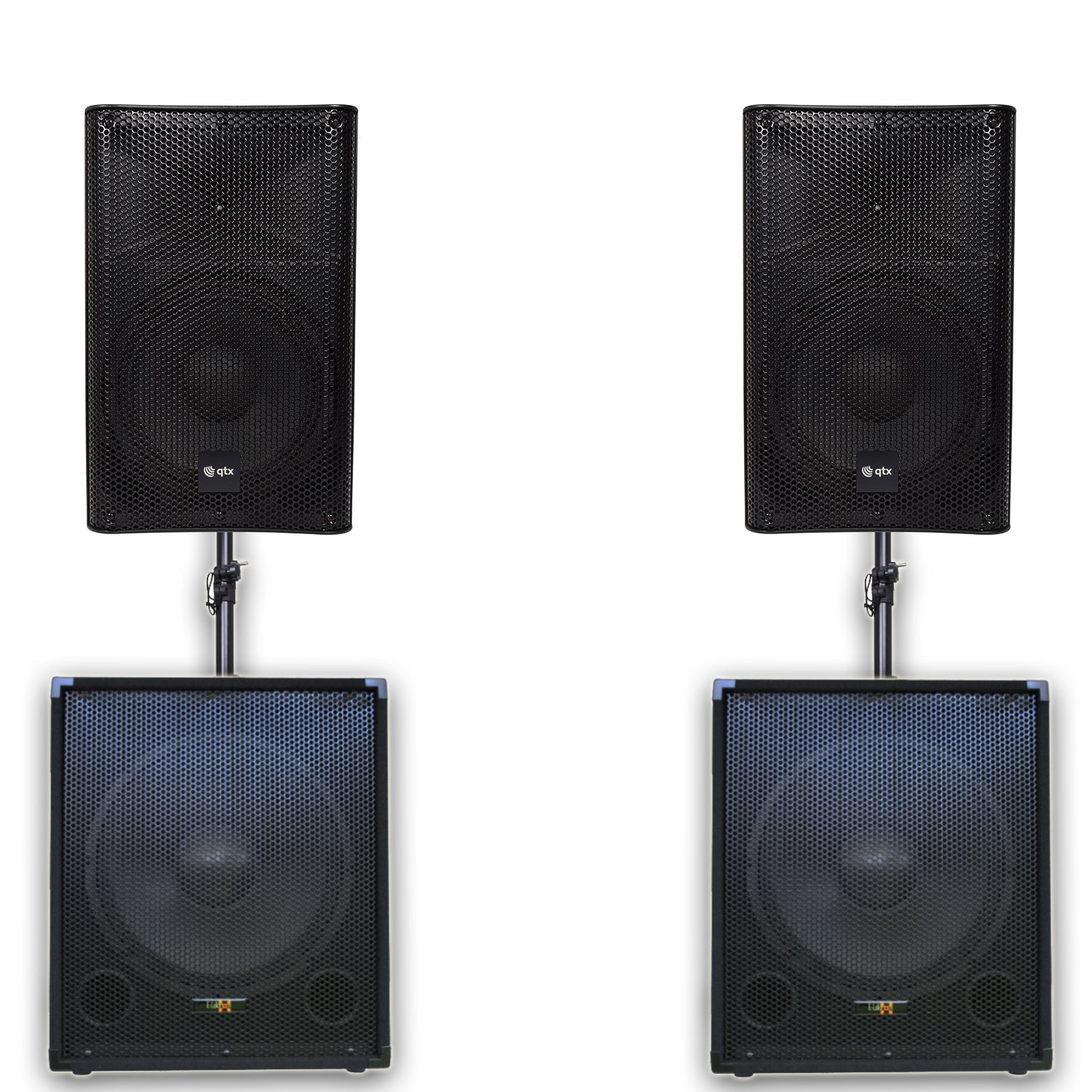 QTX Quad 885 3760W Active 2.2 PA System Bundle|18" Subwoofers + 15" PA Speakers & Poles - additional view 9