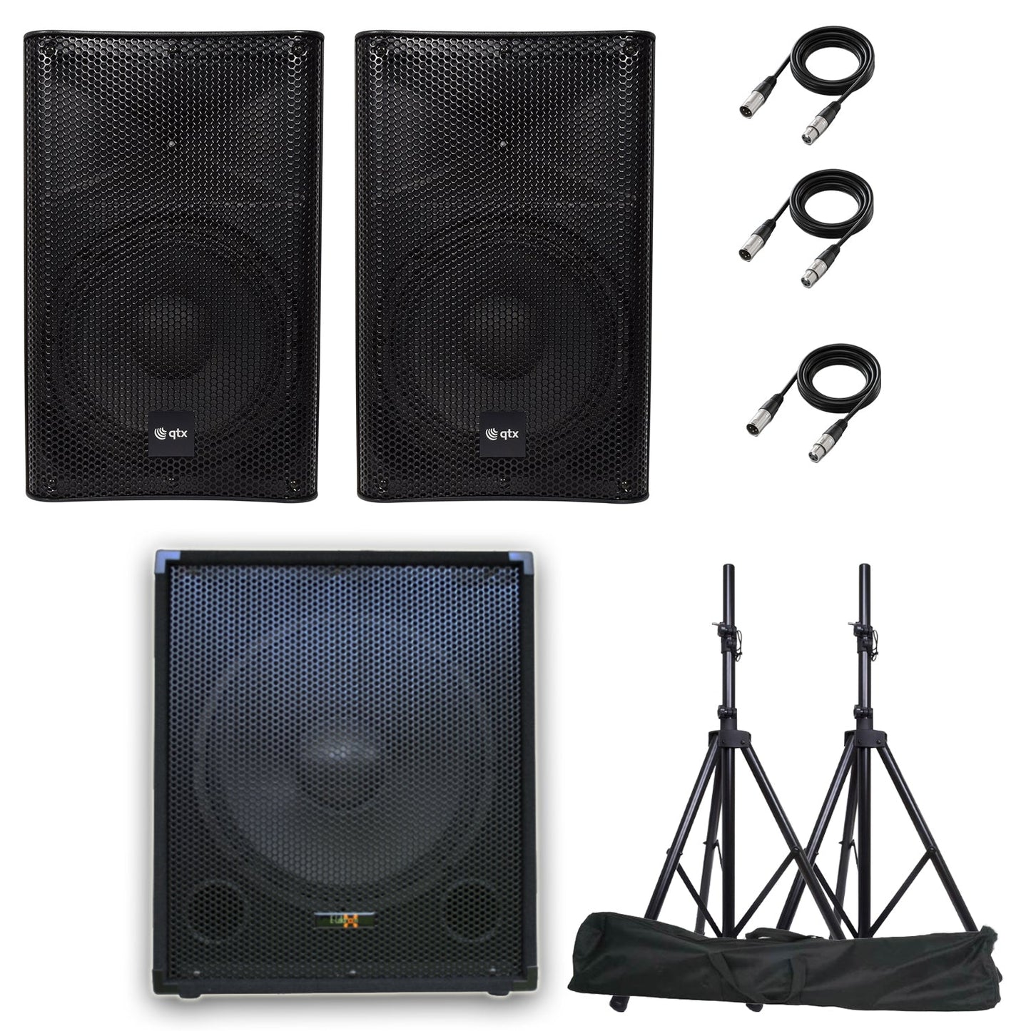 QTX Quest-10SUB Active Bluetooth PA System with Stands - PA speaker system available at ACLINKER Australia