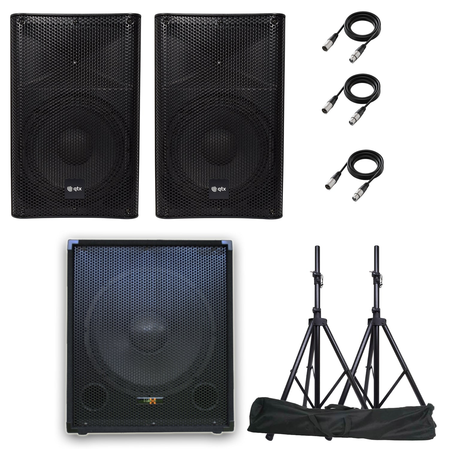 QTX Quest-10SUB Active Bluetooth PA System with Stands - PA speaker system available at ACLINKER Australia