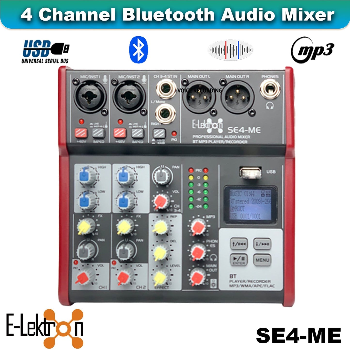 QTX Audius-12 Bluetooth PA Bundle with Mixer, Mics & Stands - close-up detail