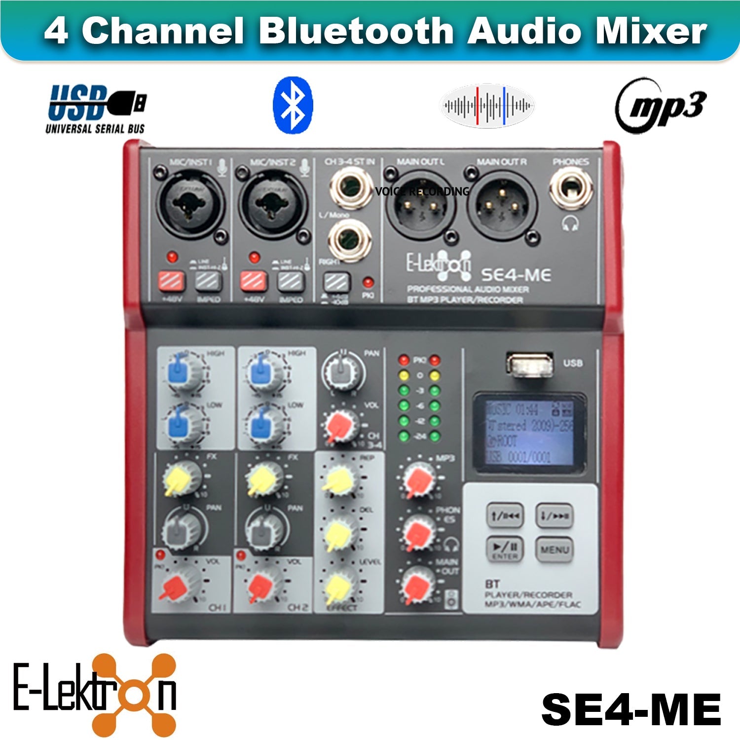 QTX Audius-12 Bluetooth PA Bundle with Mixer, Mics & Stands - close-up detail