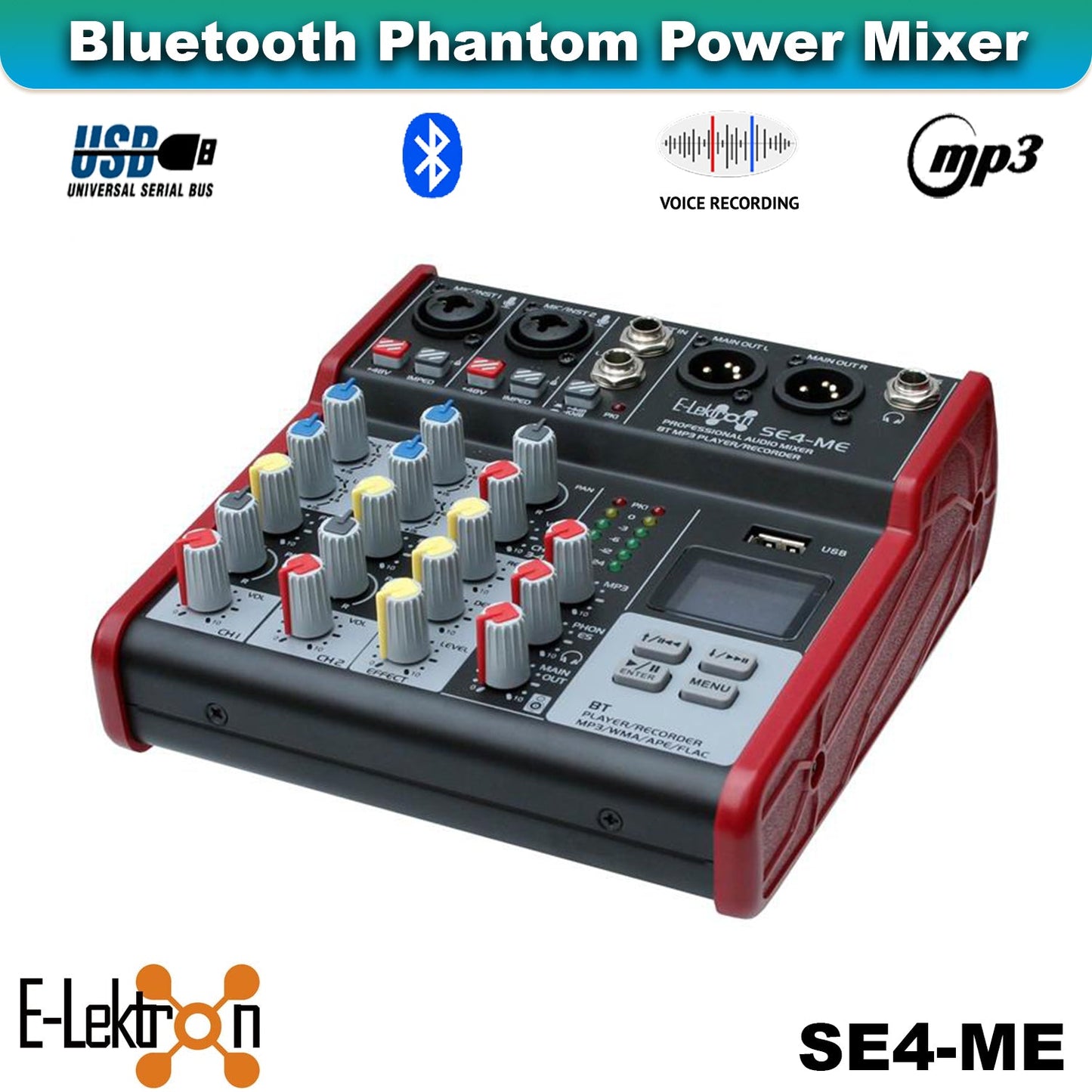 E-Lektron Compact Studio Bundle: SE-4 USB Audio Mixer & RM2 Condenser Microphone - rear panel and connections