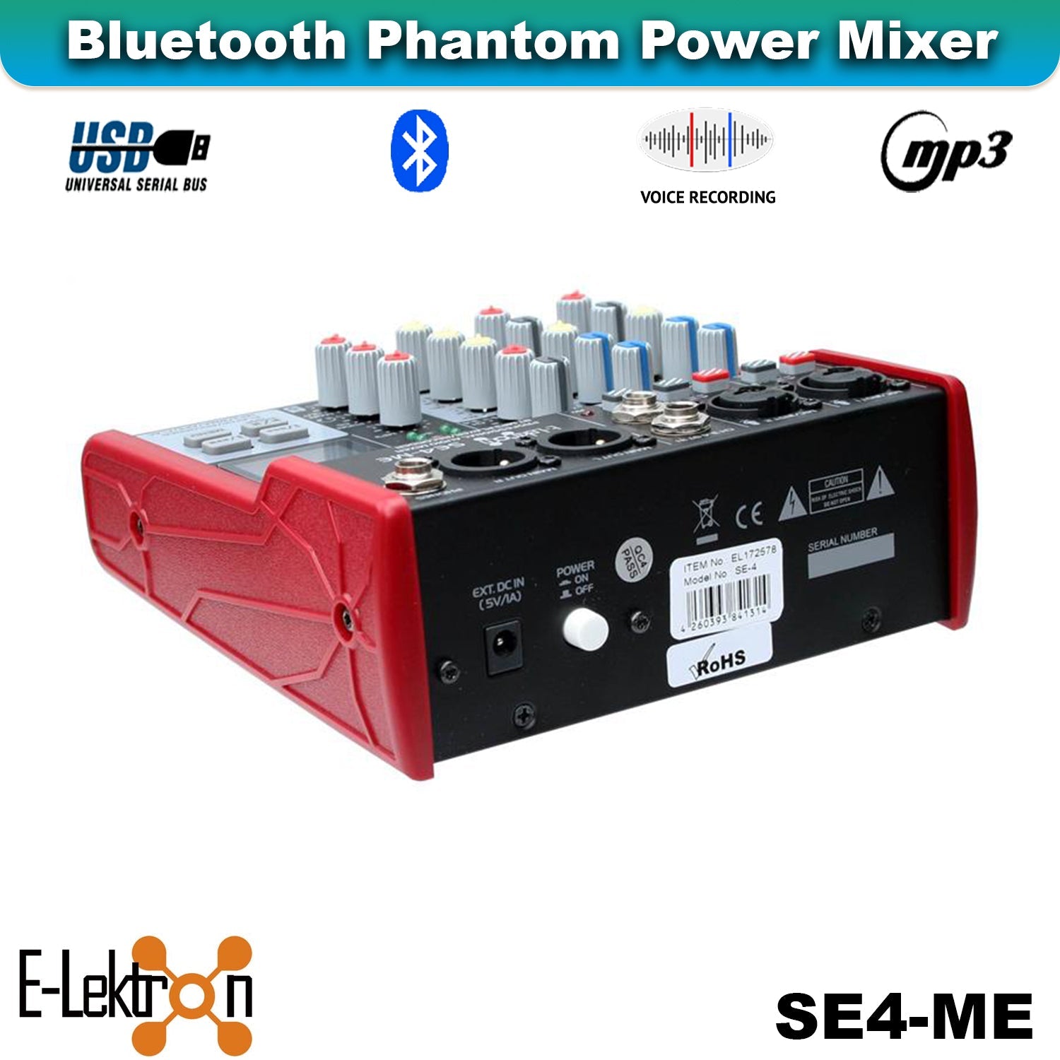 E-Lektron Compact Studio Bundle: SE-4 USB Audio Mixer & RM2 Condenser Microphone - side angle view