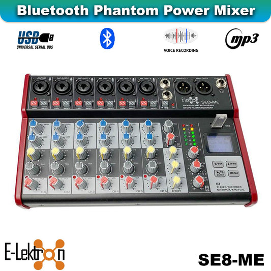 E-Lektron Podcast Studio Bundle: SE-8 USB Audio Mixer & RM2 Condenser Microphone - rear panel and connections