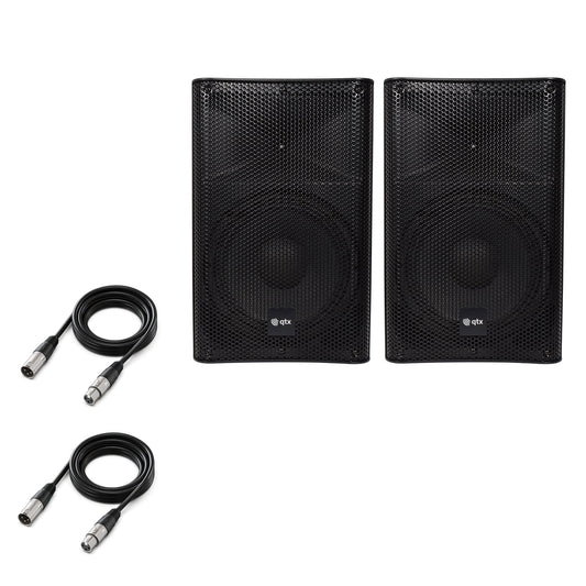 QTX Quest-12A 12" Active PA Speaker Stereo Pair Bundle | 1440W + 2x XLR Cables - PA speaker system available at ACLINKER...