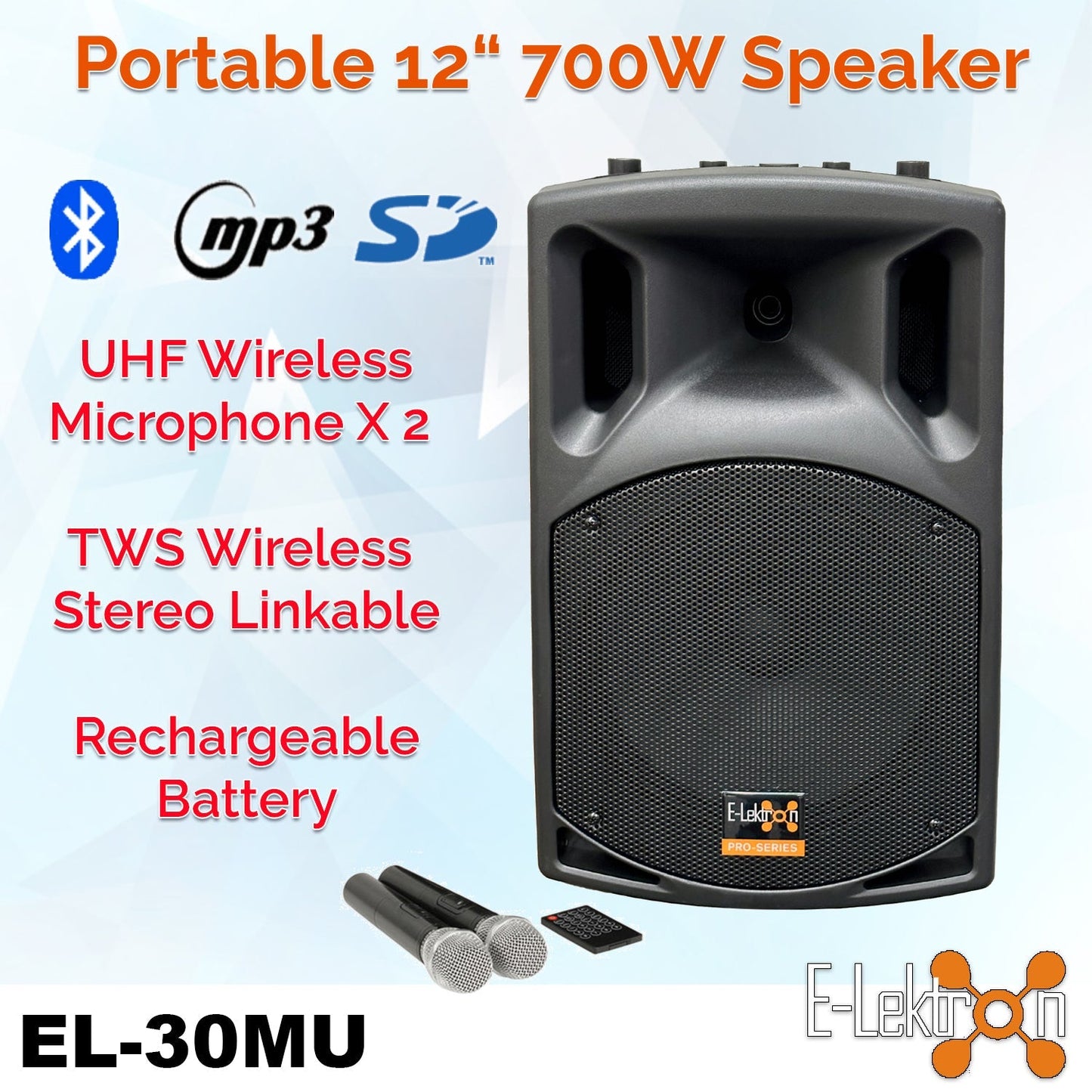 E-Lektron Sonic Boost Plus SAP 552 Bluetooth Bass PA with UHF Mics and Pole - rear panel and connections