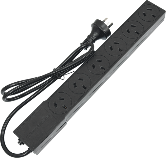 DL Black 6 outlet Power board overload protection 10A 240V SAA
