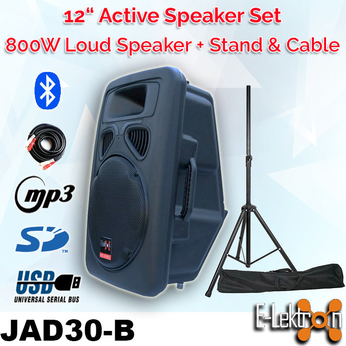 E-lektron 12” inch Powerful 800W Active Speaker Loud Digital Sound System PA Bluetooth with RAC cable and Stand